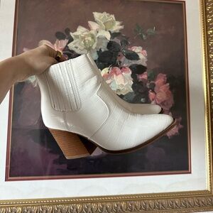 White croc pointed toe western ankle boots